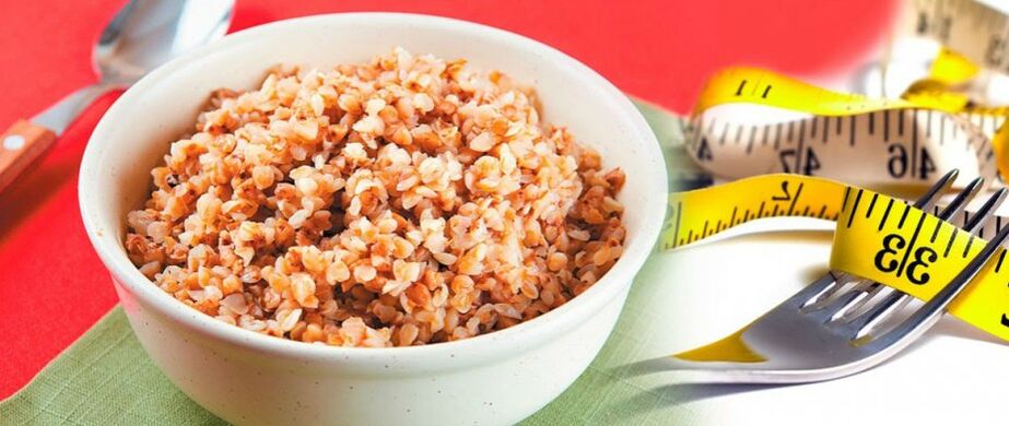 Saracen wheat porridge and centimeter tape