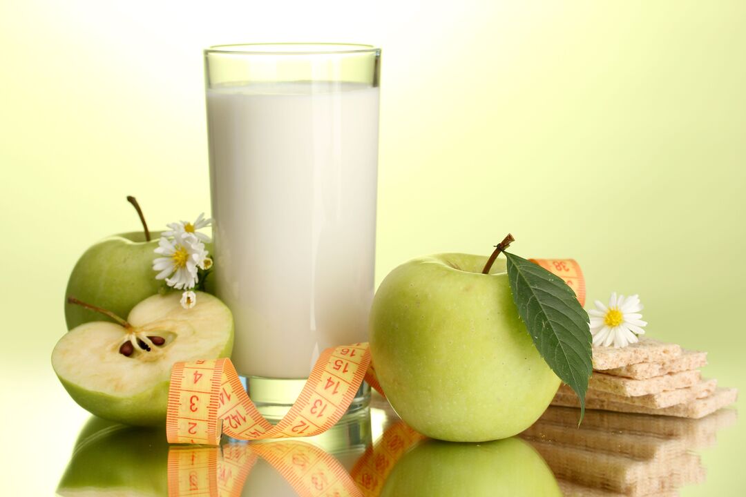 Diet based on kefir and apples. 